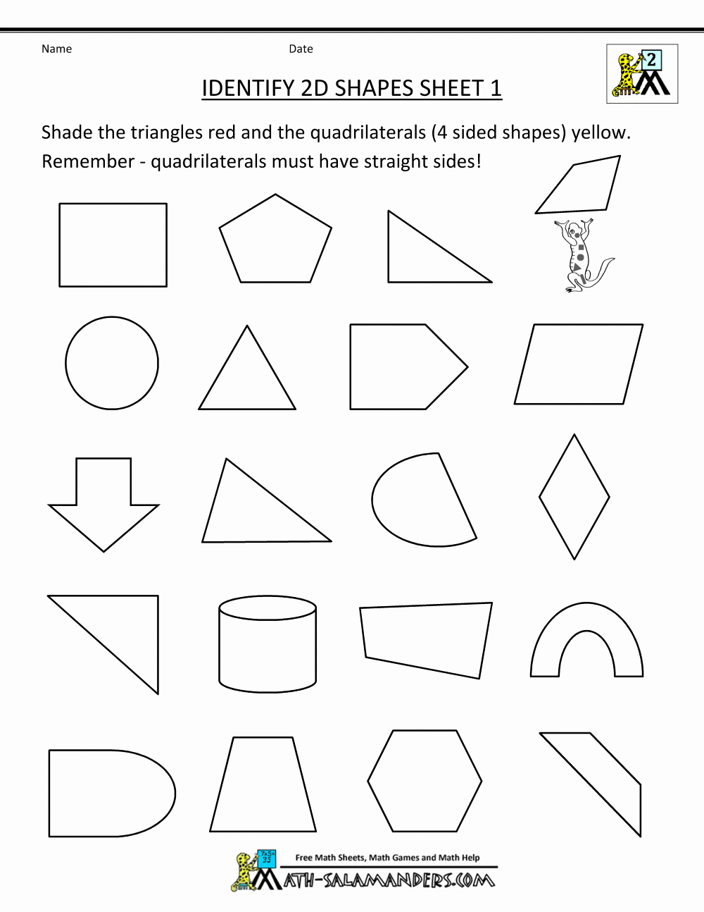 2d Shapes Worksheet Kindergarten Unique Geometry Printable Worksheets Identify 2d Shapes 1