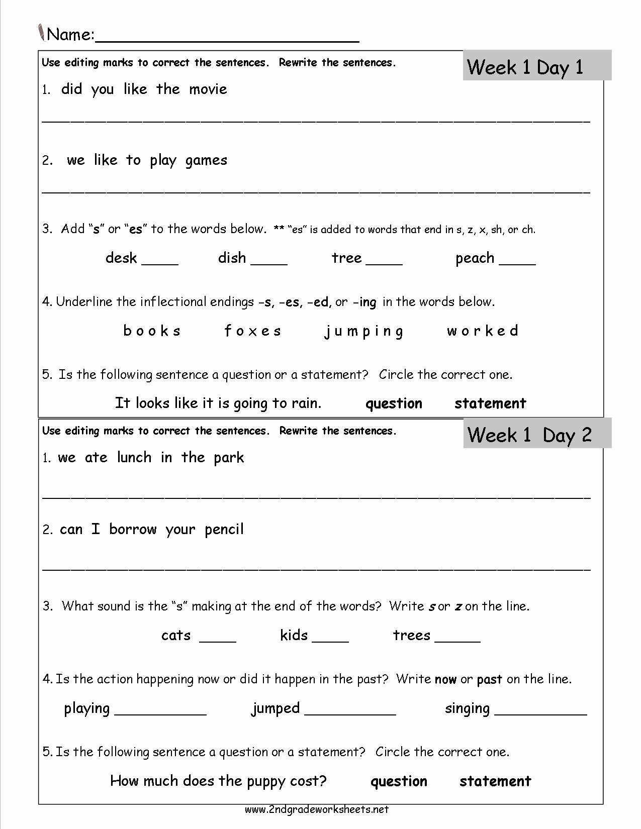 2nd Grade Grammar Worksheets Free Beautiful Free 2nd Grade Daily Language Worksheets