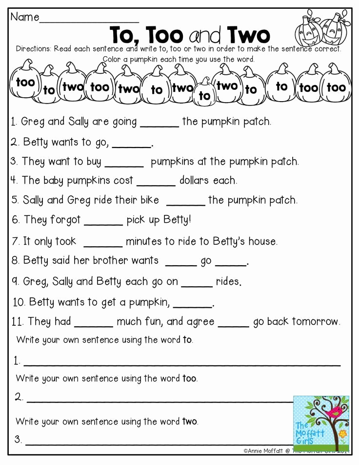 2nd Grade Grammar Worksheets Free Beautiful to too Two Worksheet tons Of Great Printables to Teach