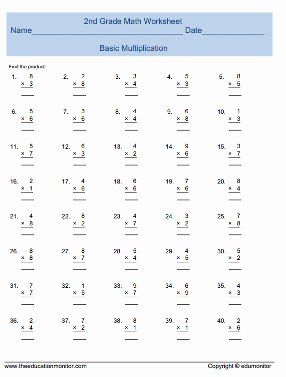 2nd Grade Multiplication Worksheets Beautiful 2nd Grade Math Worksheet Practice Basic Multiplication More