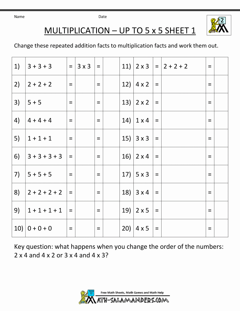 2nd Grade Multiplication Worksheets Beautiful Multiplication to 5x5 Worksheets for 2nd Grade
