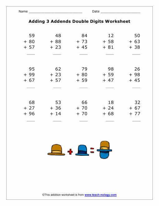 3 Addends Worksheets New Adding 3 Addends that are Double Digits