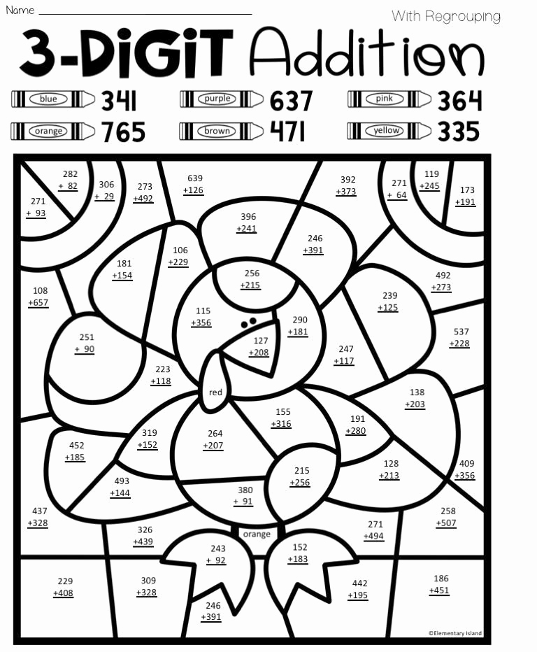 3 Digit Addition Coloring Worksheets Awesome 3 Digit Addition with Regrouping Coloring Worksheets