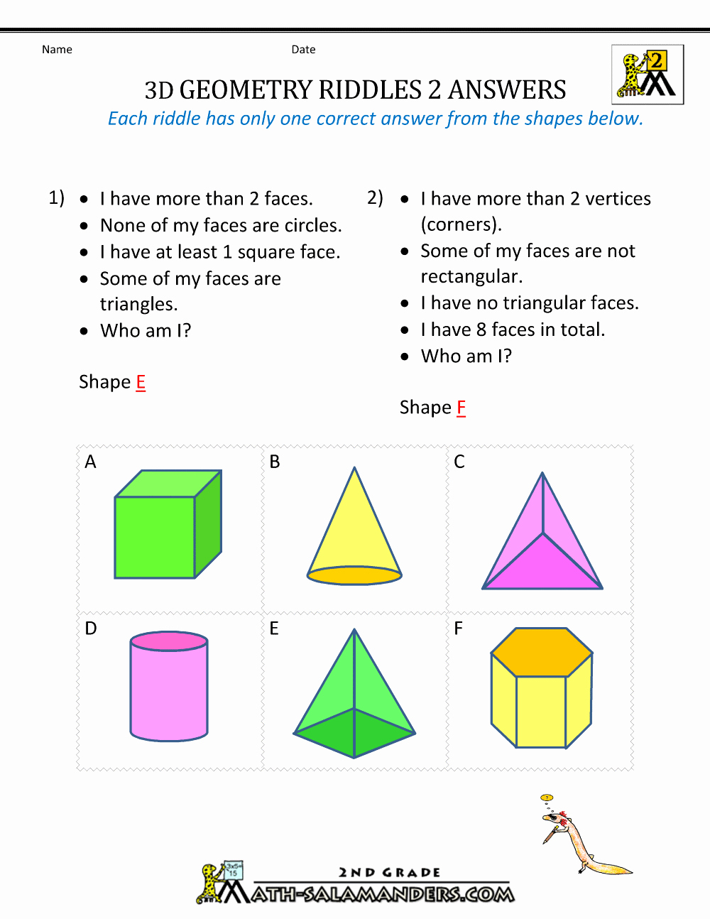 3d Shapes Worksheets 2nd Grade Elegant Free Geometry Worksheets 2nd Grade Geometry Riddles