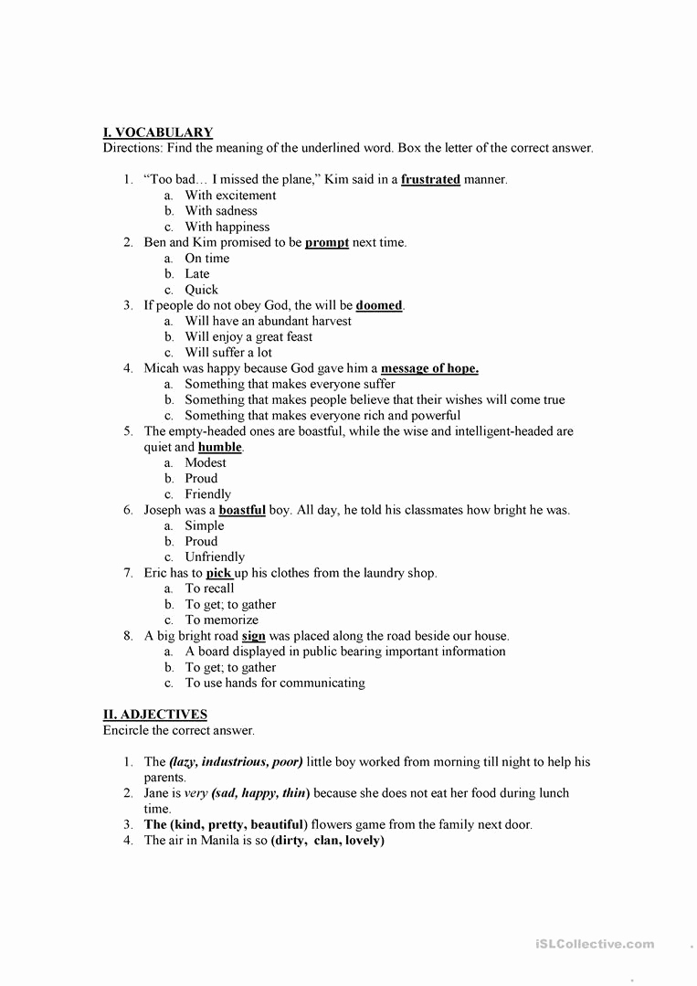 3rd Grade Adjectives Worksheets Inspirational 3rd Grade Adjectives Test English Esl Worksheets for