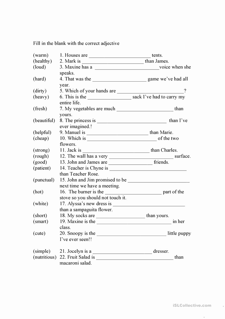 3rd Grade Adjectives Worksheets Inspirational 3rd Grade Adjectives Test Worksheet Free Esl Printable
