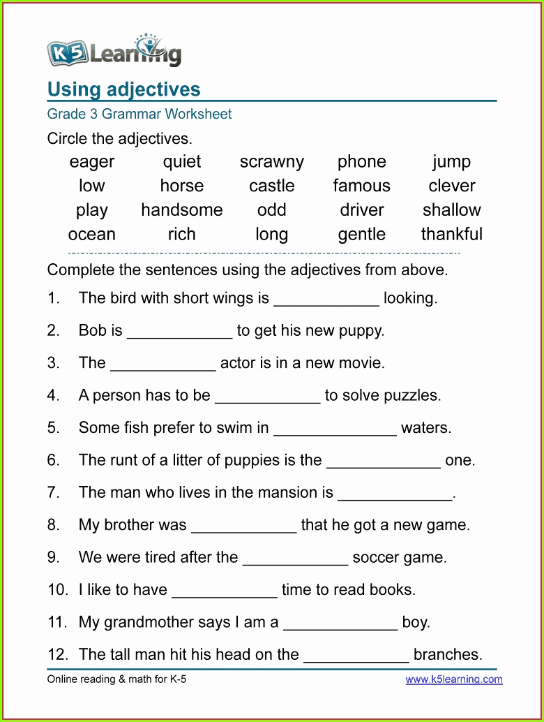 3rd Grade Adjectives Worksheets Lovely 3rd Grade Worksheet Adjectives Worksheet Resume Examples