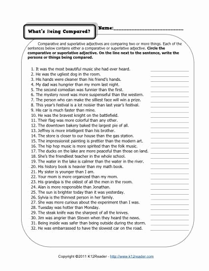 3rd Grade Adjectives Worksheets New Parative Ansuperlative Adjectives Worksheet for 3rd