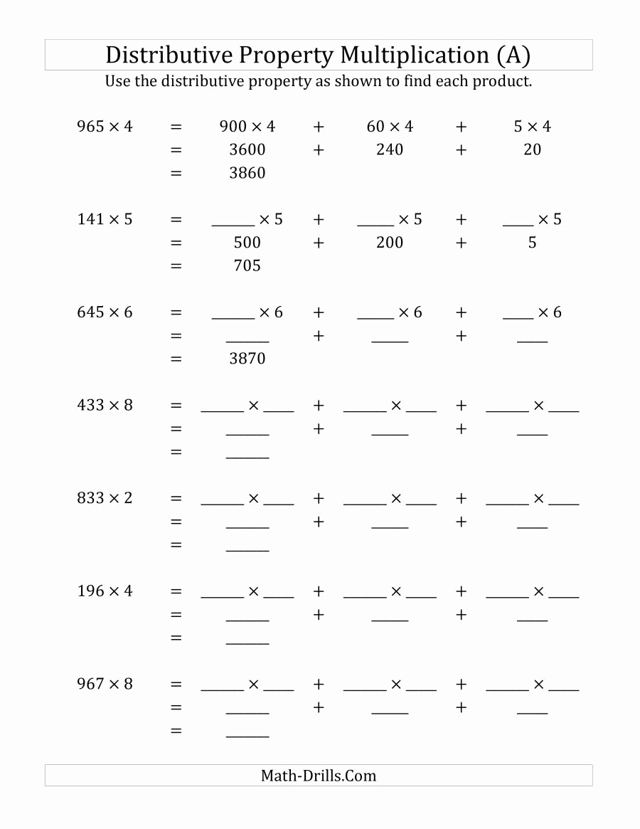 3rd Grade Distributive Property Worksheets Lovely Distributive Property Multiplication Worksheets 3rd