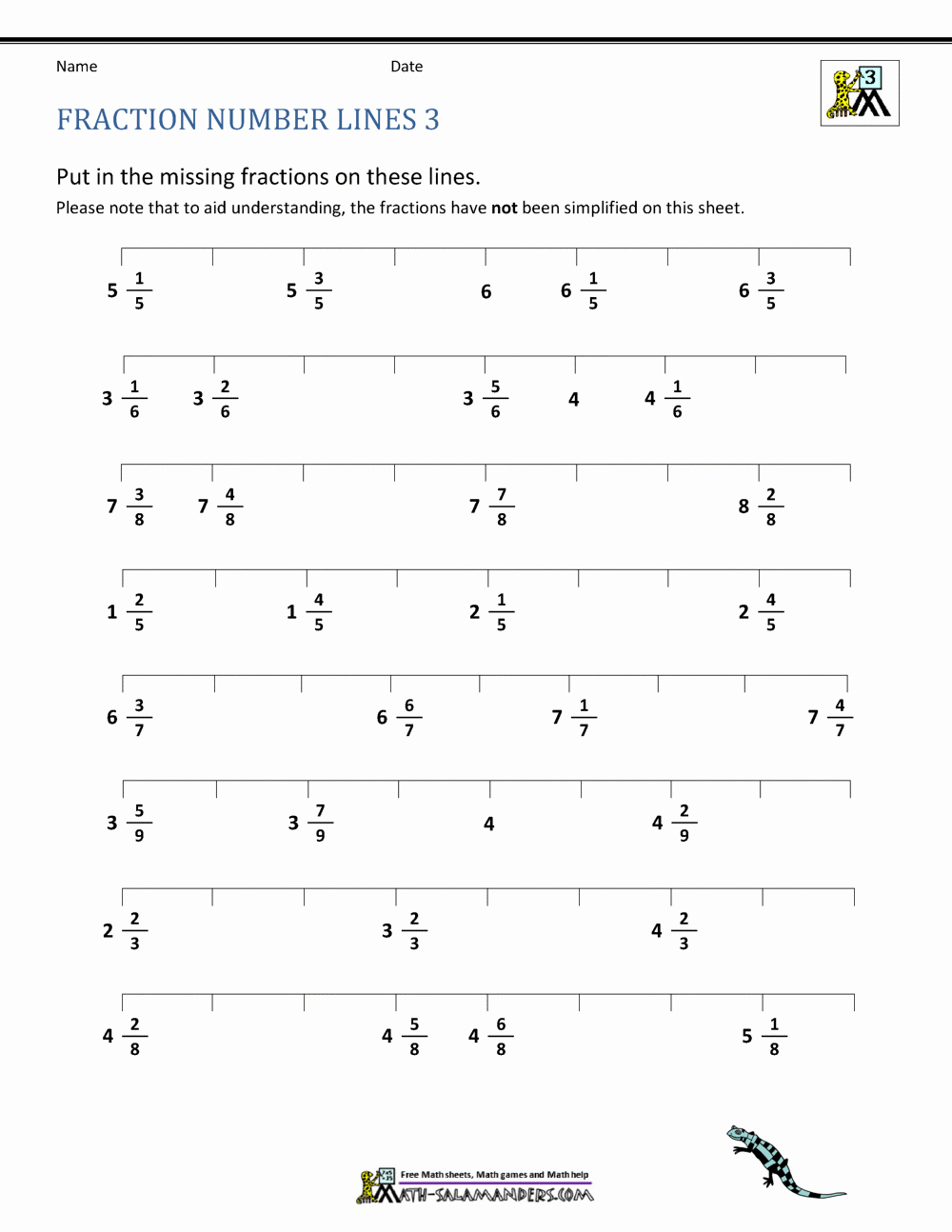 3rd Grade Number Line Worksheets Elegant Fraction Number Line Sheets