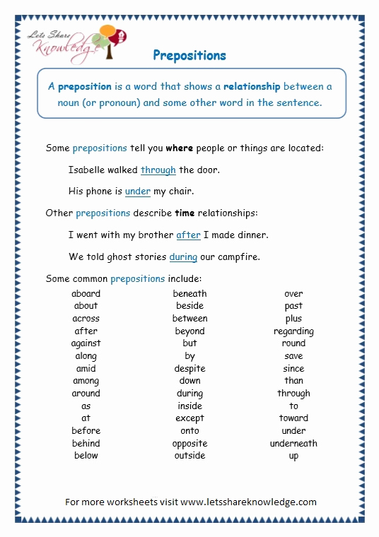 3rd Grade Preposition Worksheets Awesome Grade 3 Grammar topic 17 Prepositions Worksheets Lets