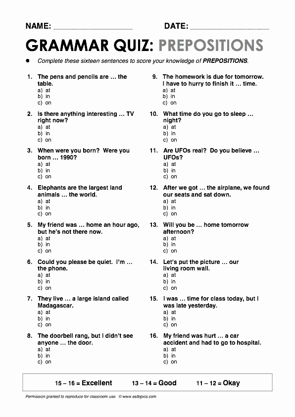 3rd Grade Preposition Worksheets Awesome &quot;prepositions&quot; Grammar Quiz 3rd Grade Ideas
