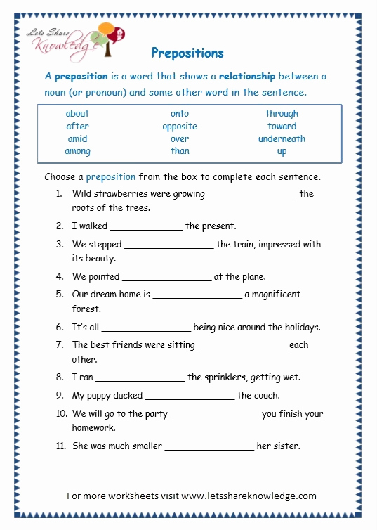 3rd Grade Preposition Worksheets Best Of Prepositions Worksheets with Answers