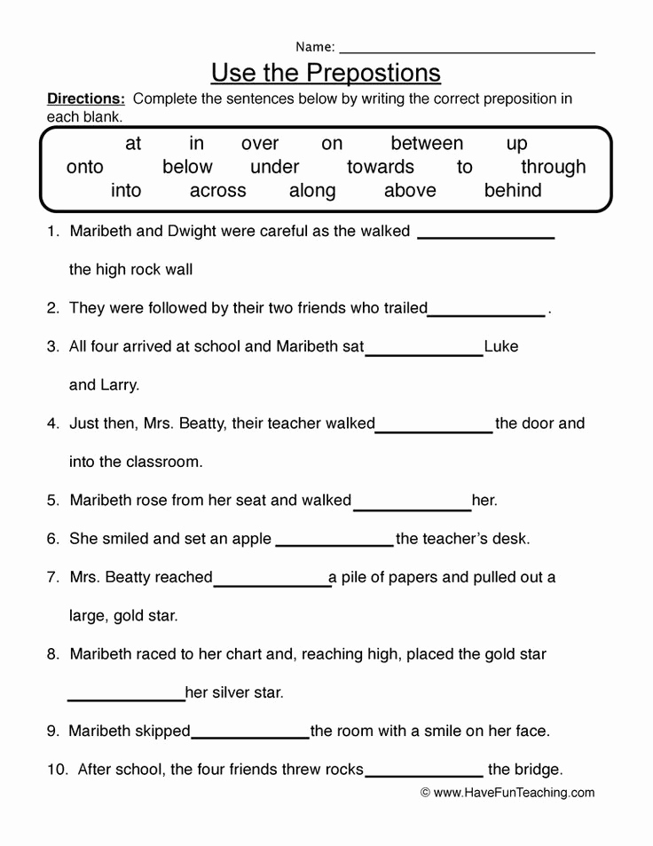 3rd Grade Preposition Worksheets Elegant Preposition Worksheets for 3rd Grade In 2020 with Images