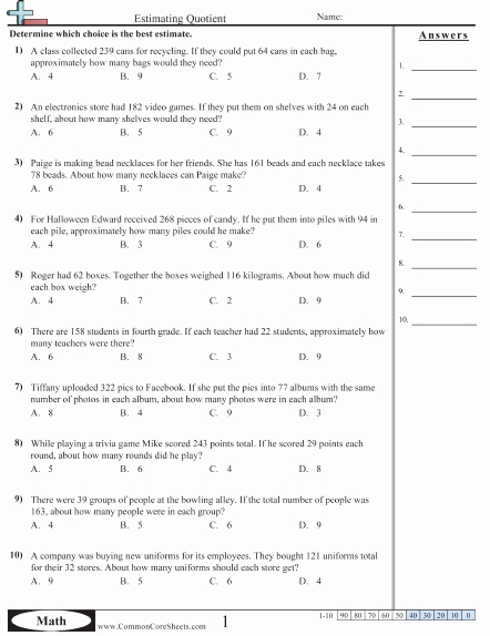 4 Nbt 6 Worksheets Elegant sort by Grade