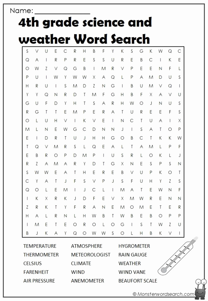 4th Grade Vocabulary Worksheets Pdf Elegant 4th Grade Science and Weather Word Search Monster Word