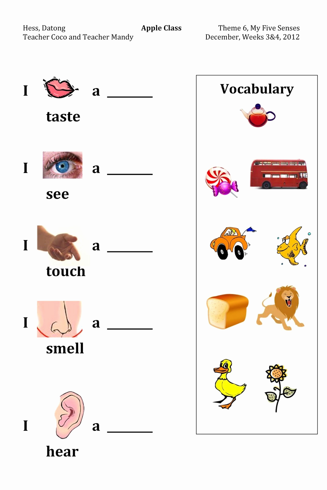 5 Senses Worksheets for Kindergarten Inspirational Hess American Preschool Apple Class Reading Poster My