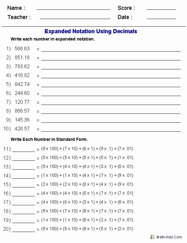 5th Grade Expanded form Worksheets Elegant Expanded form Worksheets 5th Grade Expanded Notation Using