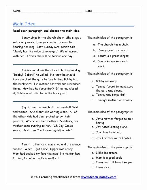5th Grade Main Idea Worksheets Inspirational Main Idea In Three Sentences