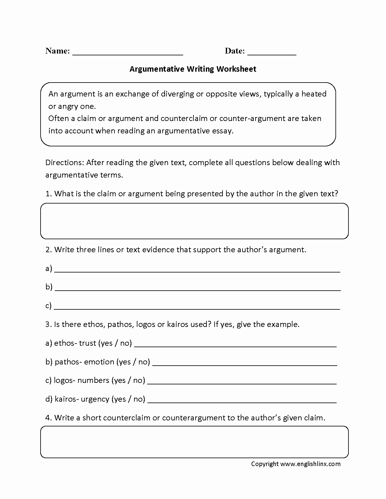 6th Grade Essay Writing Worksheets Best Of 6th Grade Argumentative Essay Reading Passages
