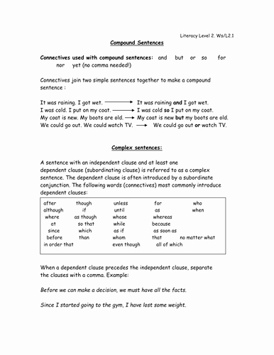 6th Grade Sentence Structure Worksheets Fresh Simple Pound and Plex Sentences Worksheet 6th Grade Pdf