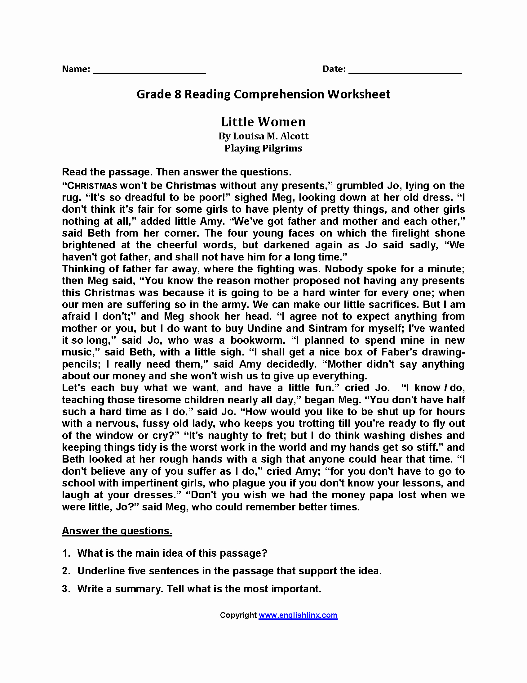 8th Grade Reading Worksheets Unique Reading Worksheets