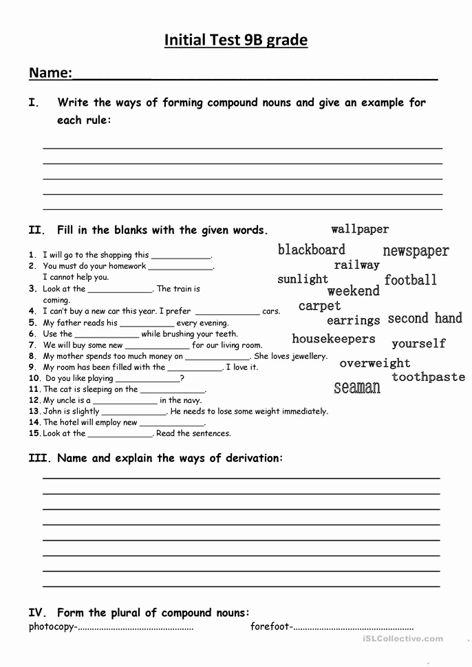 9th Grade Writing Worksheets Best Of Initial Test for 9th Grade Worksheet Free Esl Printable