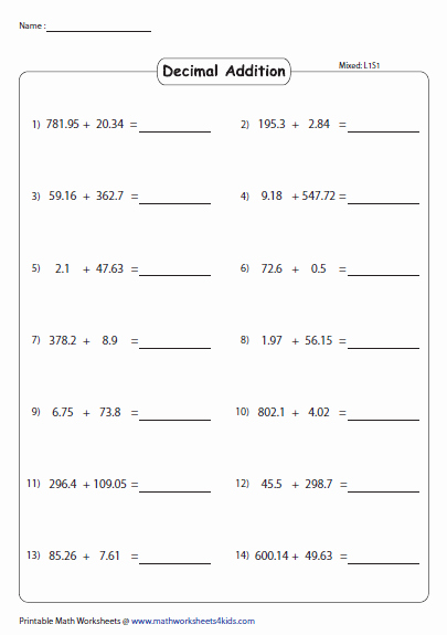 Adding Decimals Horizontal Worksheet Best Of Horizontal Addition Revision Worksheets