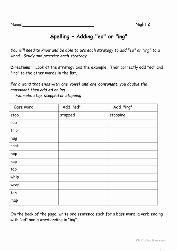 Adding Ed and Ing Worksheets Elegant Adding Ed and Ing English Esl Worksheets for Distance