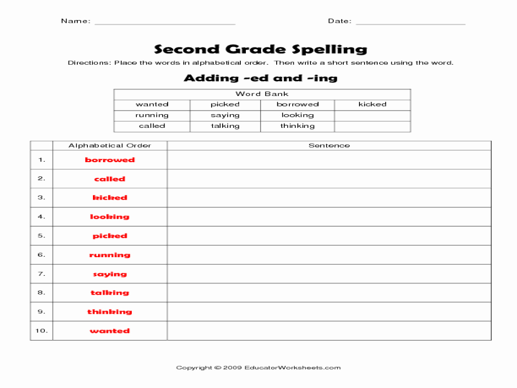 Adding Ed and Ing Worksheets Elegant Second Grade Spelling Adding Ed and Ing Worksheet for
