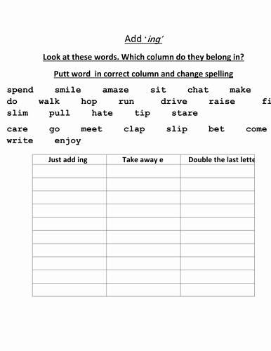 Adding Ed and Ing Worksheets Inspirational Add Ing by Bmilroy Teaching Resources Tes