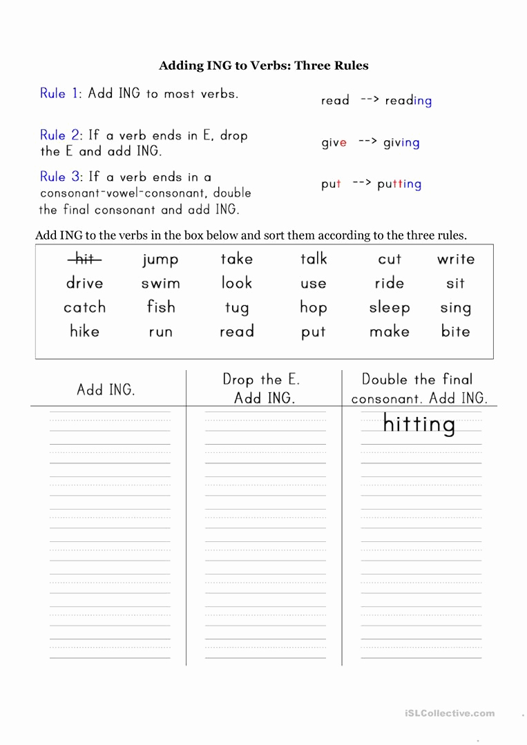 Adding Ed and Ing Worksheets Inspirational Add Ing to the Verbs Worksheet Free Esl Printable
