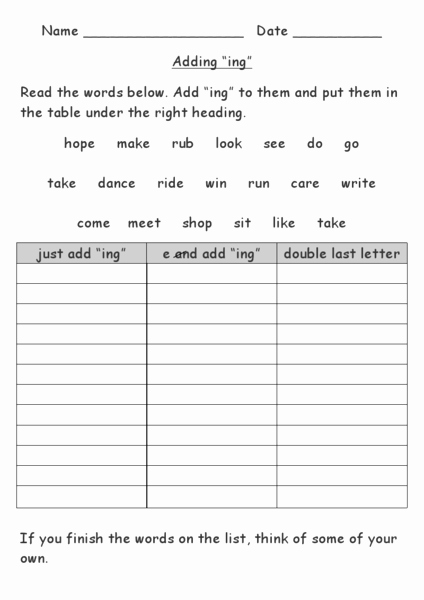 Adding Ed and Ing Worksheets Luxury Adding Ing Worksheet for 2nd 3rd Grade