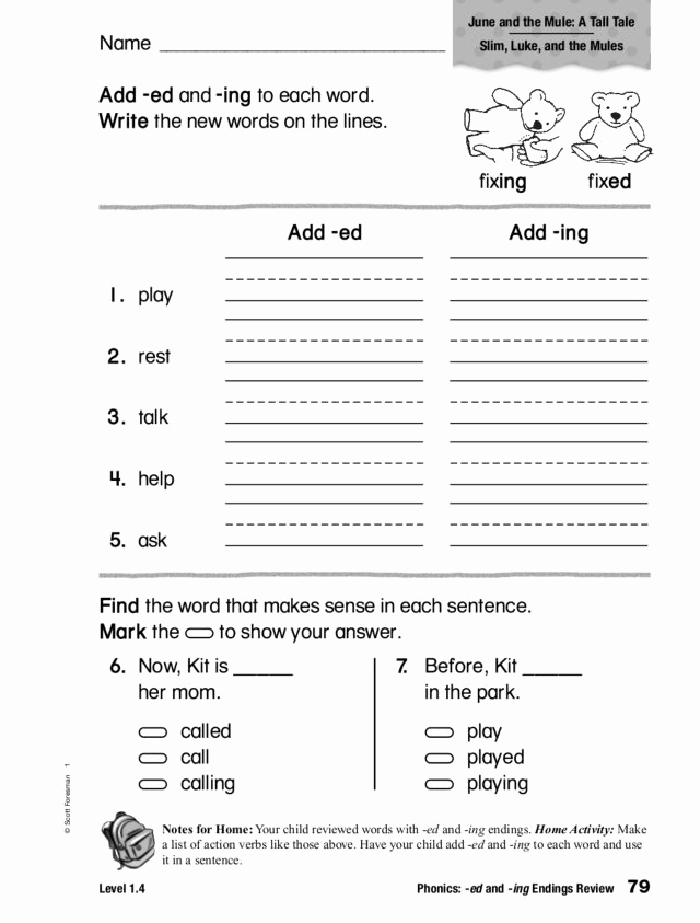 Adding Ed and Ing Worksheets Unique Phonics Ed and Ing Endings Review Worksheet for 1st