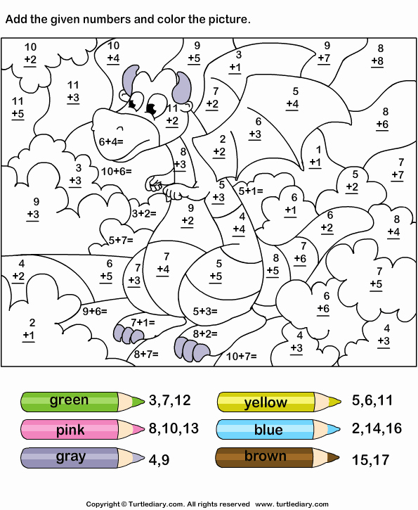 Addition Coloring Worksheets for Kindergarten Awesome Free Printable Color by Number Addition Worksheet