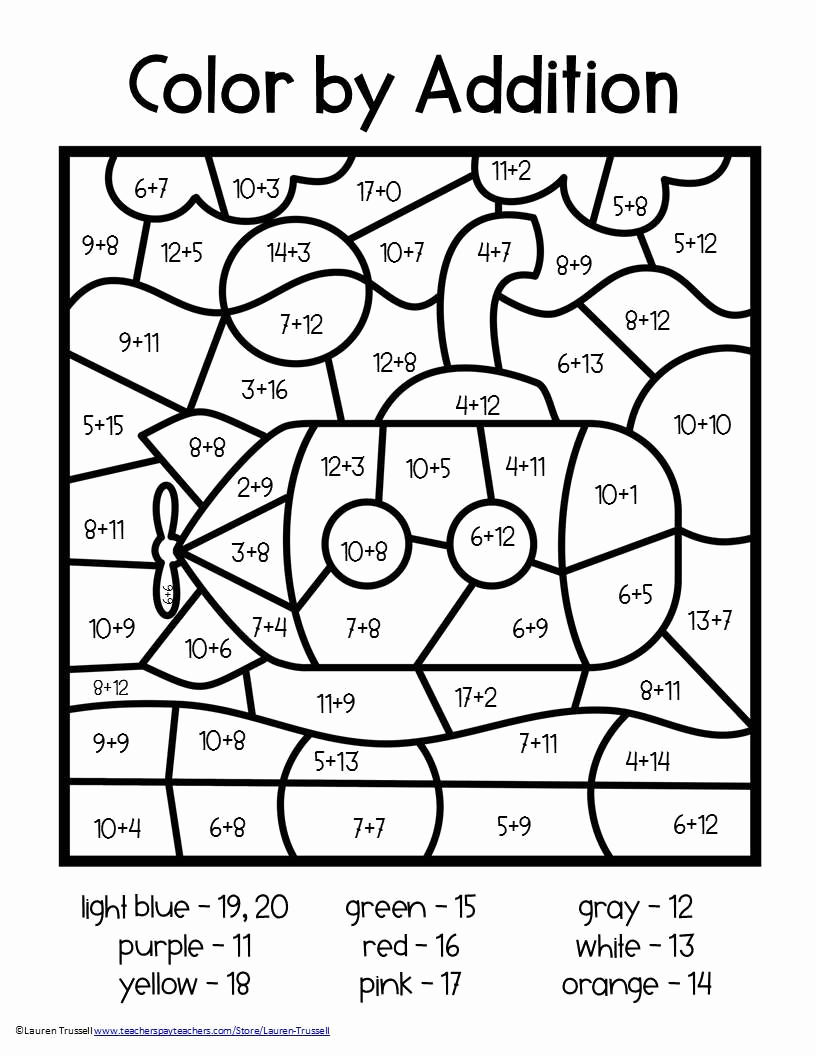 Addition Coloring Worksheets for Kindergarten Luxury Addition Color by Number