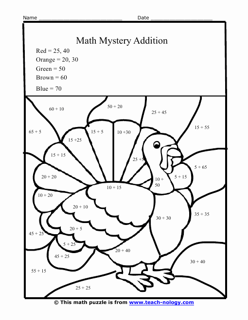 Addition Mystery Picture Worksheets Luxury Mystery tommy the Thanksgiving Turkey Addition Worksheet