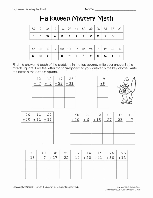Addition Mystery Picture Worksheets New Halloween Mystery Math Addition Worksheet for 2nd 3rd
