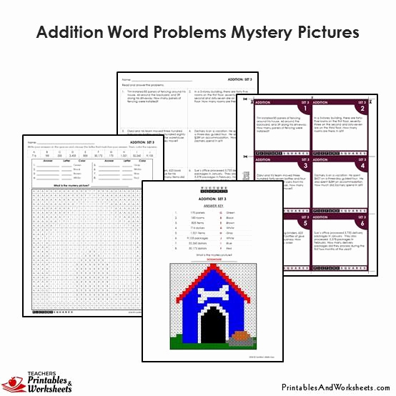 Addition Mystery Picture Worksheets Unique 4th Grade Addition Word Problems Coloring Worksheet Task