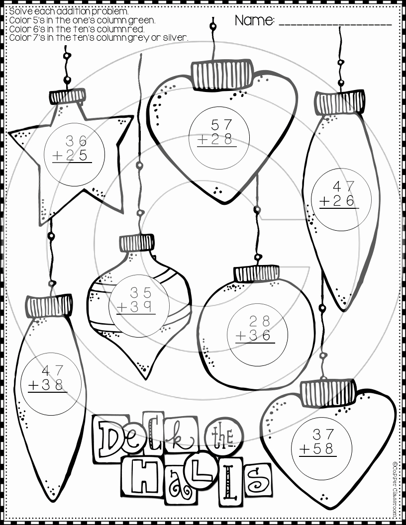 Addition with Regrouping Coloring Worksheets Best Of Christmas 2 Digit Addition with Regrouping Color by Code