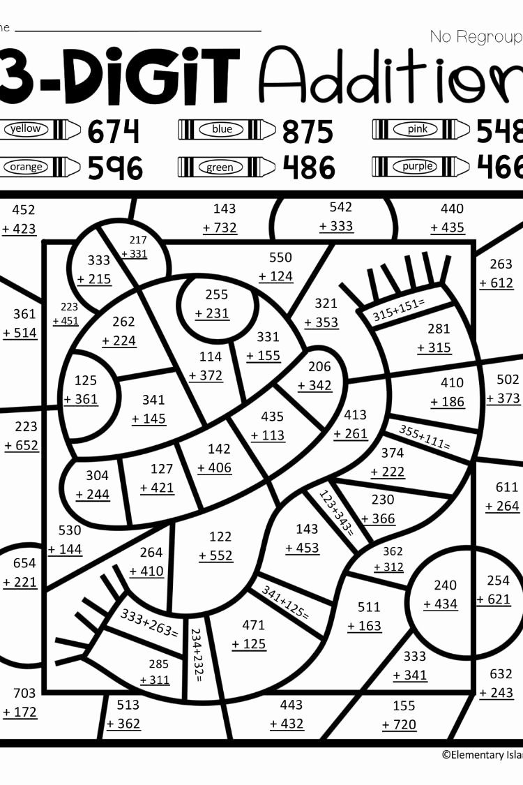 Addition with Regrouping Coloring Worksheets Inspirational 3 Digit Addition Winter themed Color by Code