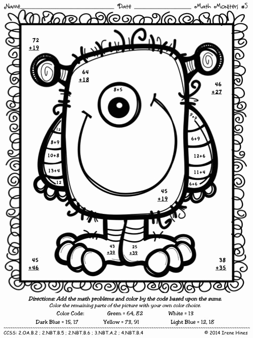 Addition with Regrouping Coloring Worksheets Luxury Pin by Irene Hines Teaching Affects On Color by the