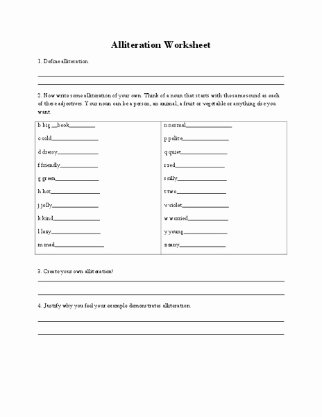 Alliteration Worksheets 4th Grade Beautiful Alliteration Worksheet Worksheet for 4th 6th Grade