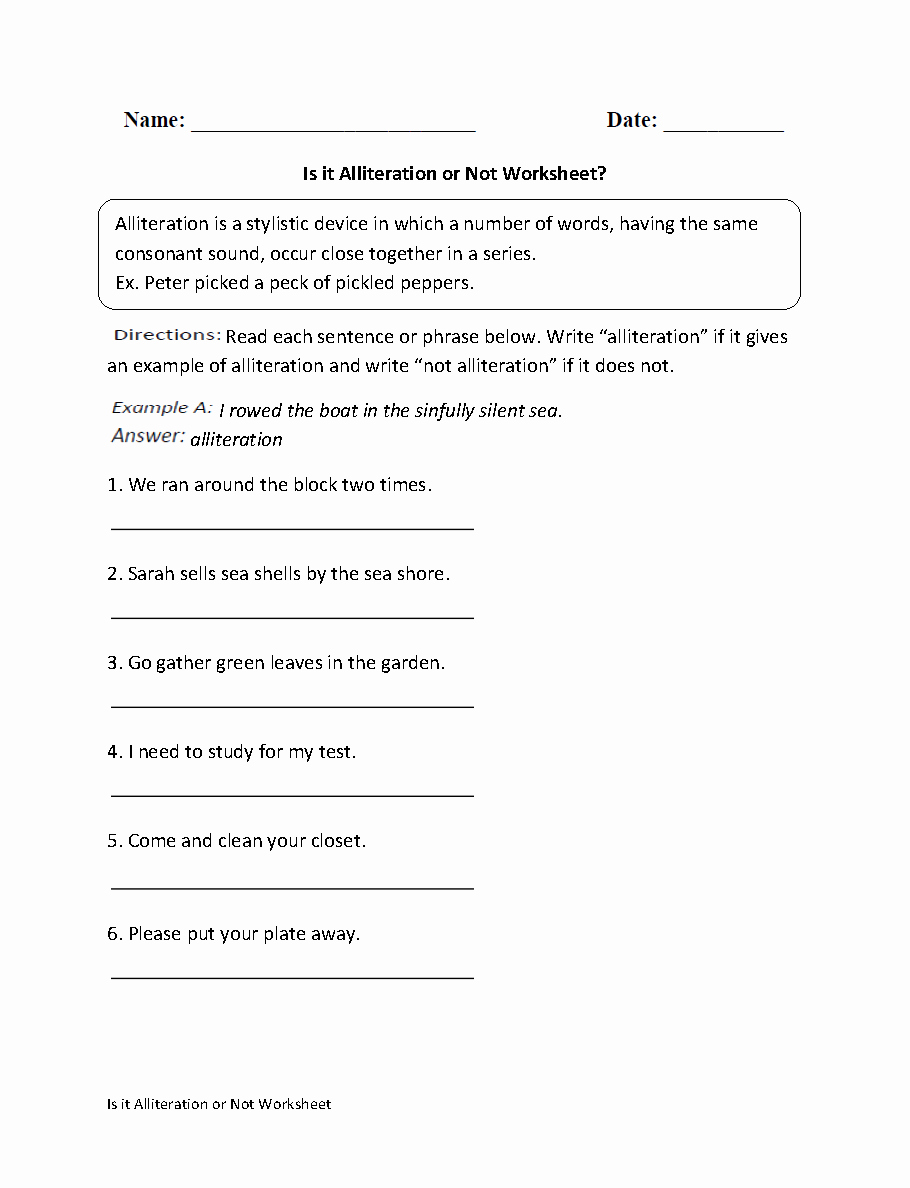 Alliteration Worksheets 4th Grade Luxury Alliteration Worksheets