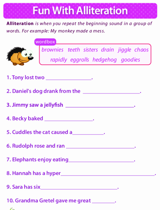 Alliteration Worksheets with Answers Beautiful Alliteration Worksheets for 3rd Grade Worksheets Master