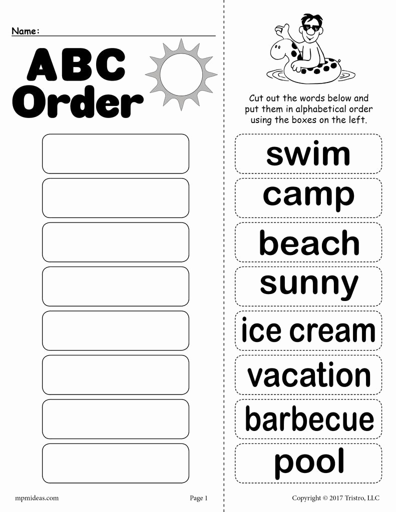 Alphabetical order Worksheets 2nd Grade Beautiful Summer Alphabetical order Worksheet – Supplyme
