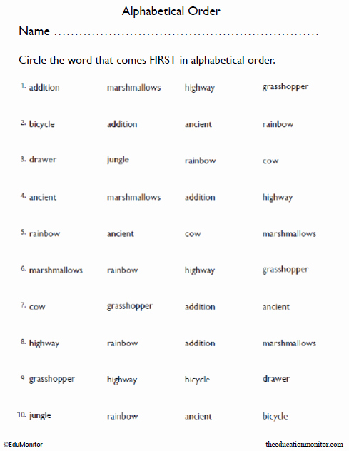 Alphabetical order Worksheets 2nd Grade Inspirational Grade 2 Alphabetical order Worksheets Edumonitor