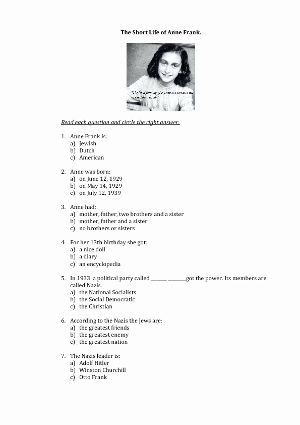 Anne Frank Worksheets Middle School Awesome Anne Frank Worksheets Worksheets Tutsstar Thousands Of