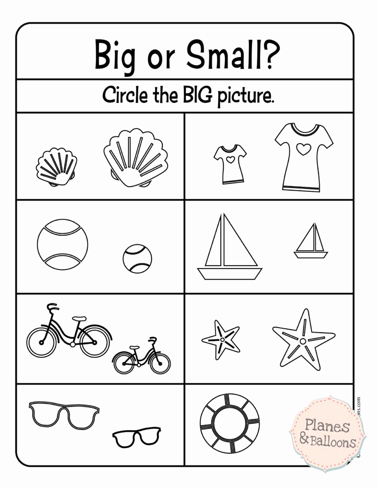 Big Vs Little Worksheets Beautiful Big and Small Worksheets Size Parison Planes