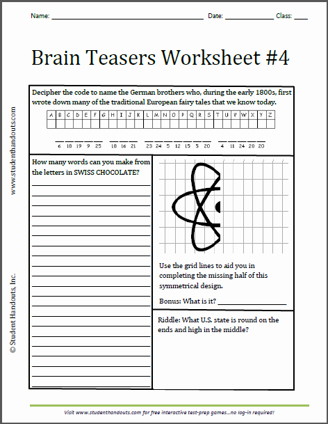 Brain Teaser Worksheets Pdf Lovely Brain Teasers Worksheet 4